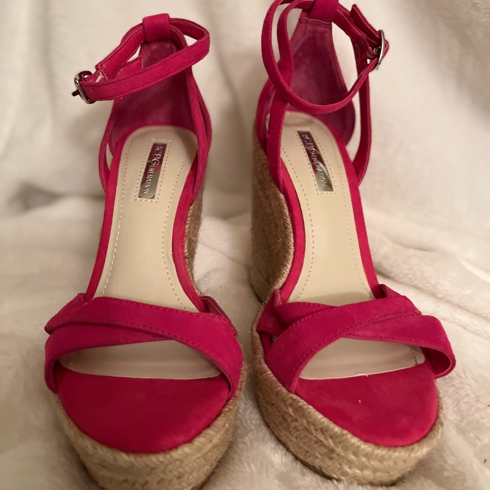 BCBG Pink Suede Wedge